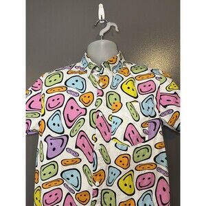 ALab Shirt Mens Small Multicolor Smiley Face Short Sleeve Button Up Casual